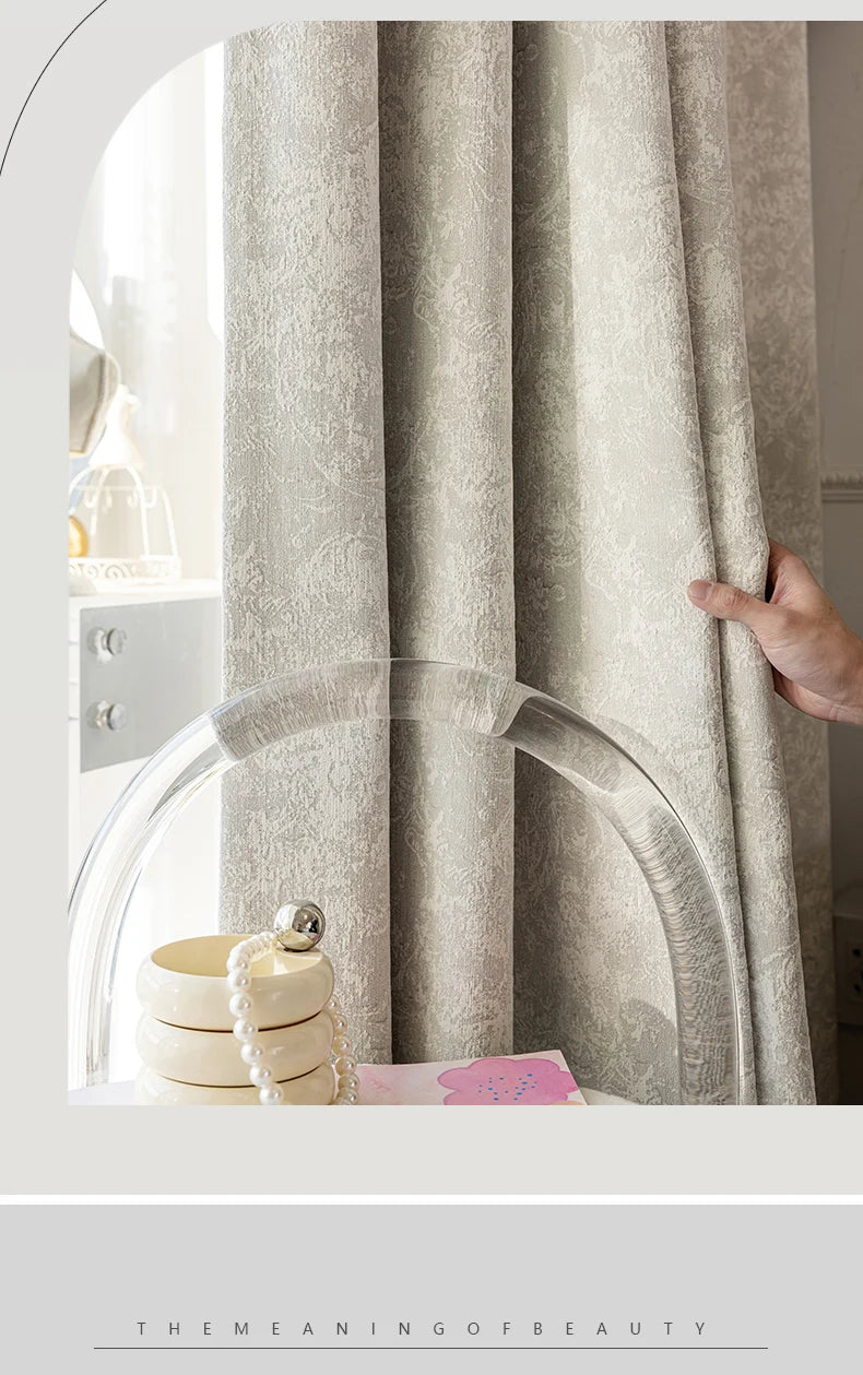 Beige Jacquard Vorhänge – Chenille Design für Villen