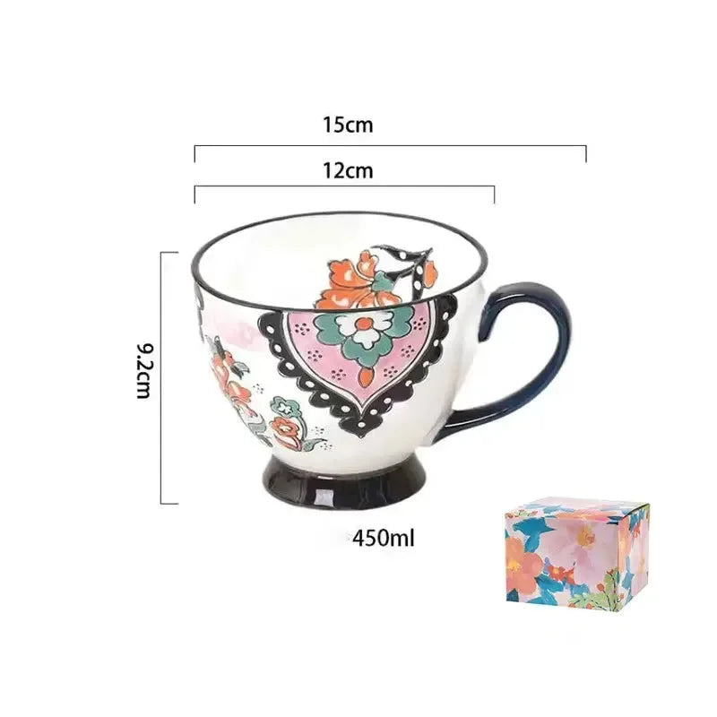 Keramik Kaffeetasse – Vintage Blumenmuster – 500ml