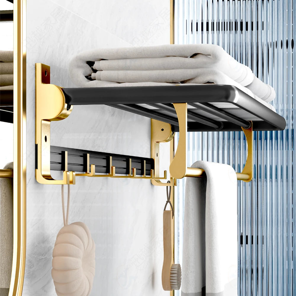 Badezimmer Handtuchhalter – Schwarz Gold Aluminium – Beweglich