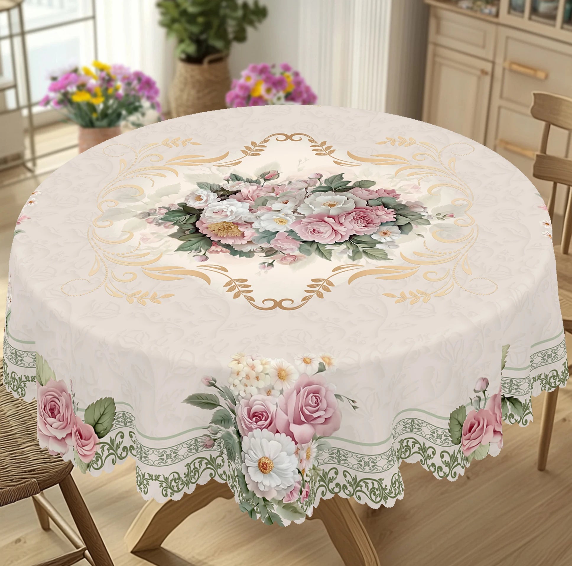 Retro Beige Rose Daisy Tischdecke – Pastoral – Vielseitig