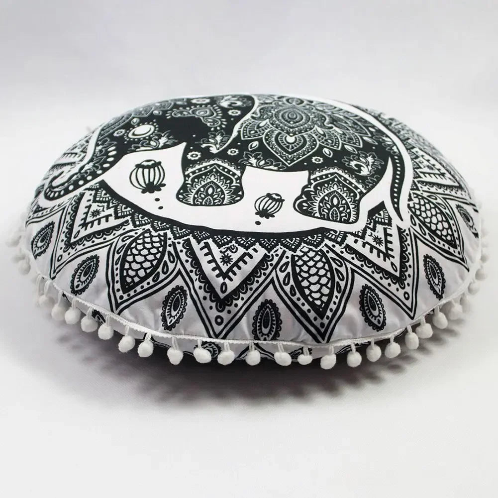 Runde Leinen-Kissenhülle – Mediterraner Stil – 43x43cm