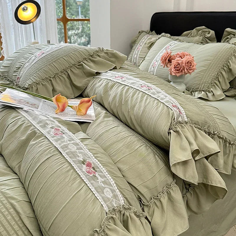 Koreanisches Prinzessin Bettwäsche Set – Baumwolle Rüschen 200x230cm