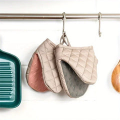 Silikon Ofenhandschuhe – Rosa Baumwoll-Griff – Hochtemperatur Küche