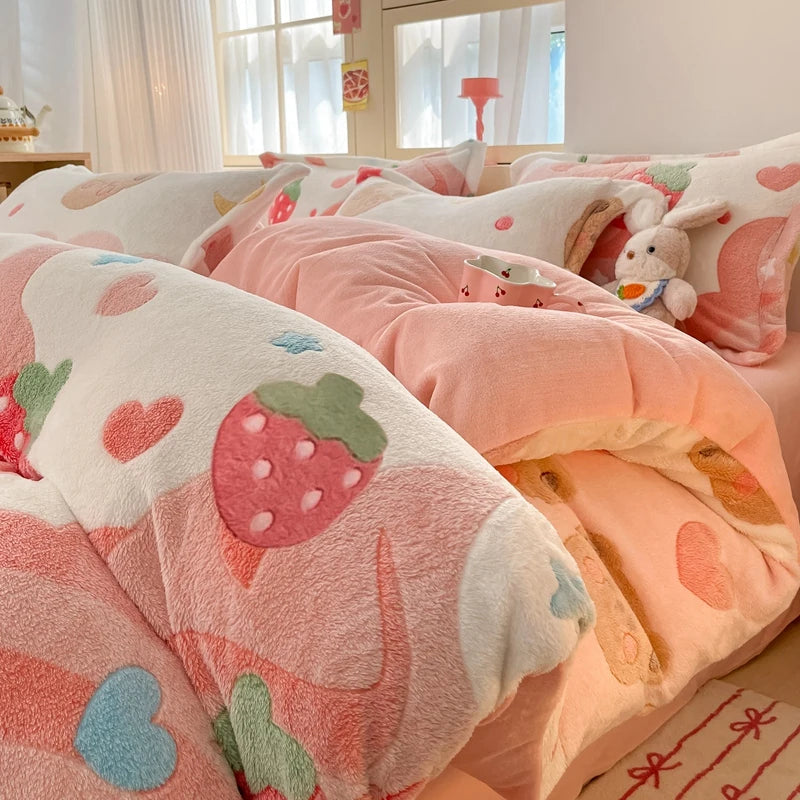 Reversible Milk Velvet Bettbezug – Sanfter Grüner Blüten