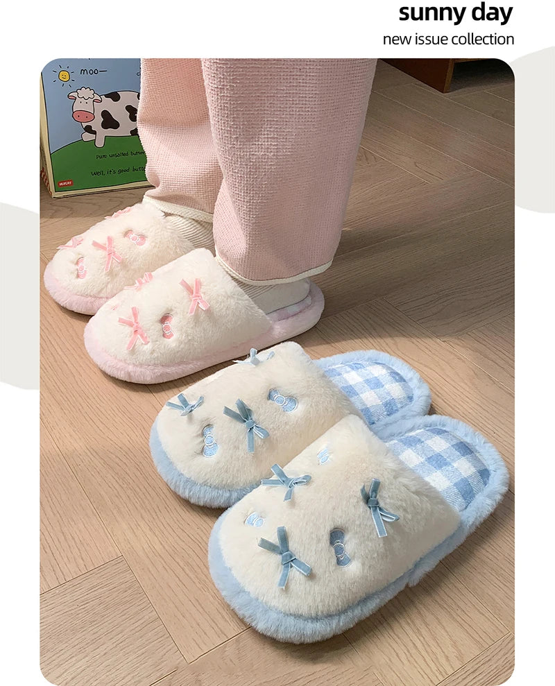 Damen Hausschuhe – Plüsch Cartoon Design – Flacher Absatz, Indoor