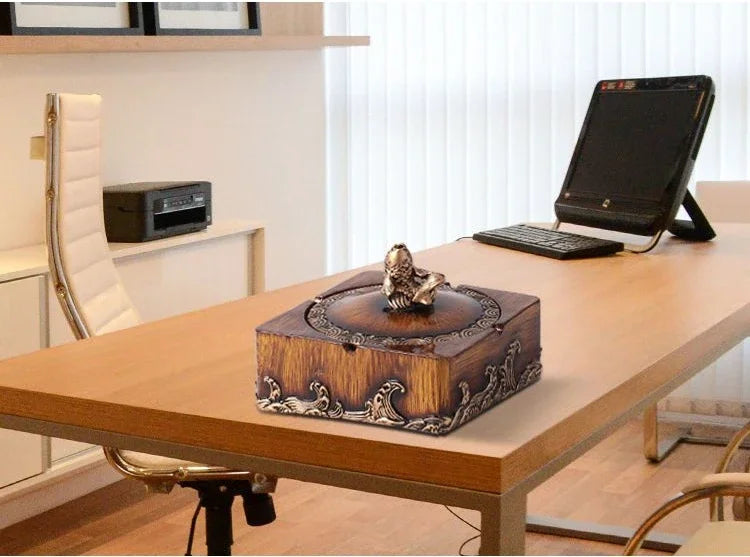 Quadratischer Aschenbecher aus Harz im chinesischen Stil mit Deckel