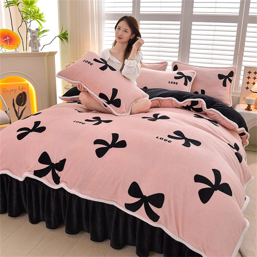 Gedrucktes Flanell-Bettwäscheset – Blumen Fleece – 220x240 cm