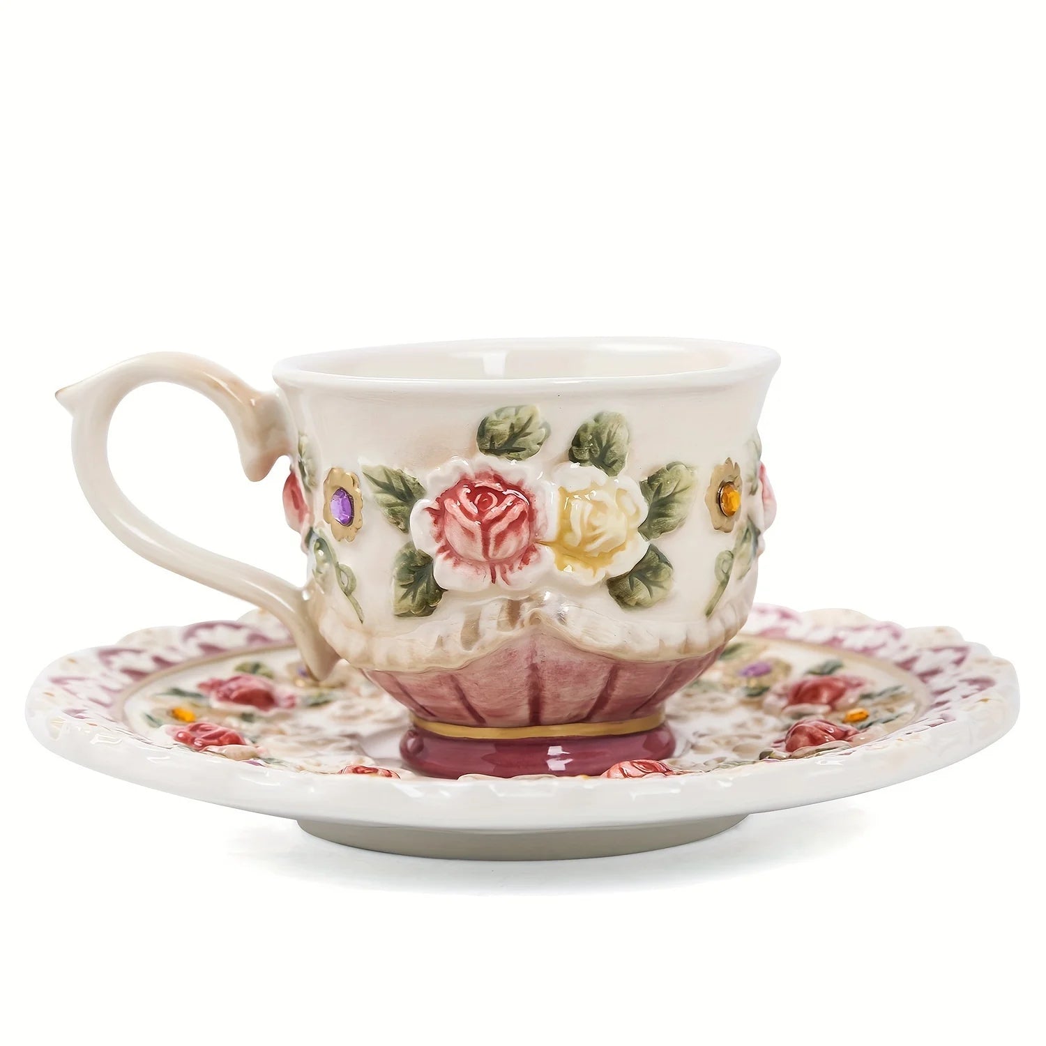 Keramik Kaffeehalter – Handbemalter 3D-Rosendeckel