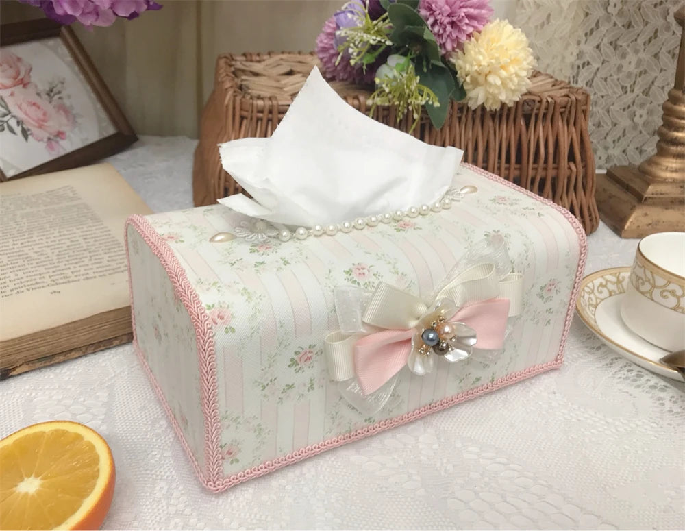 Wasserdichte Taschentuchbox – Perlen-Spitzendesign – 19x12x10cm