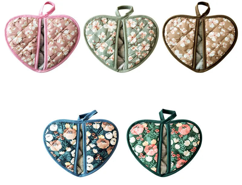 Japanische Blumen-Baumwolle-Ofenhandschuhe – Gedrucktes Herz – 15x19cm