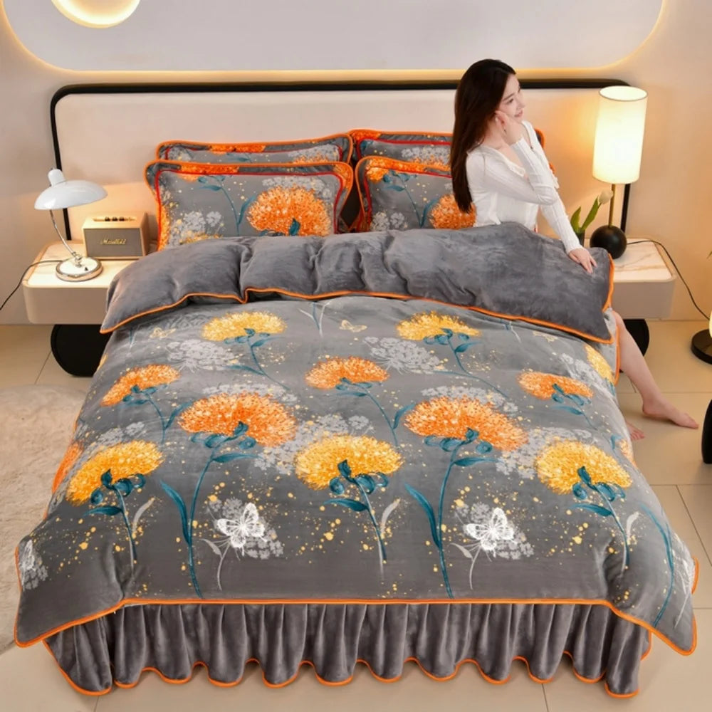 Luxus Fleece Bettwäsche-Set in warmem Gelb, Grösse King 220x240cm