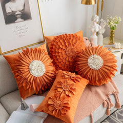Florales Kissenbezug aus Samt – Handgemachtes 3D Design – Sofa/Bett
