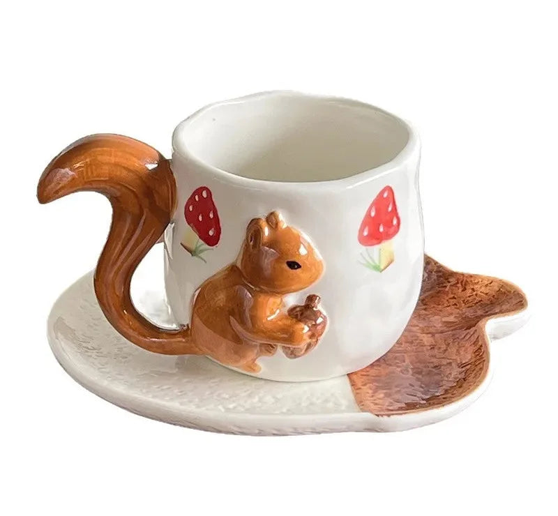 Porzellan-Teetasse & Untertasse - Eichhörnchen-Design - 350ml