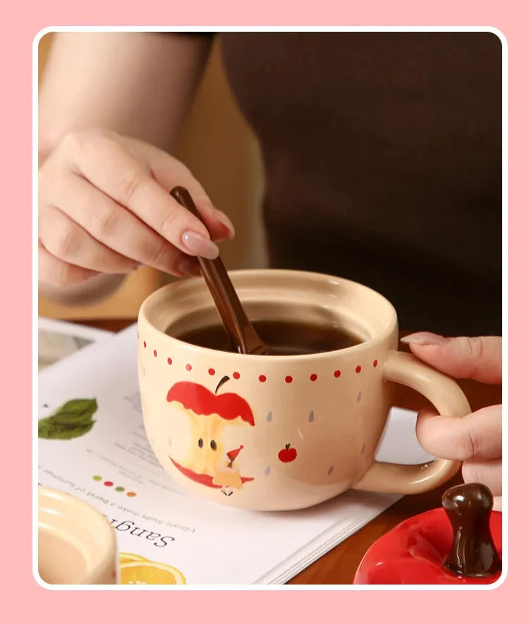 Retro Apfelbaum Tasse – Keramik mit Deckel – Zuhause