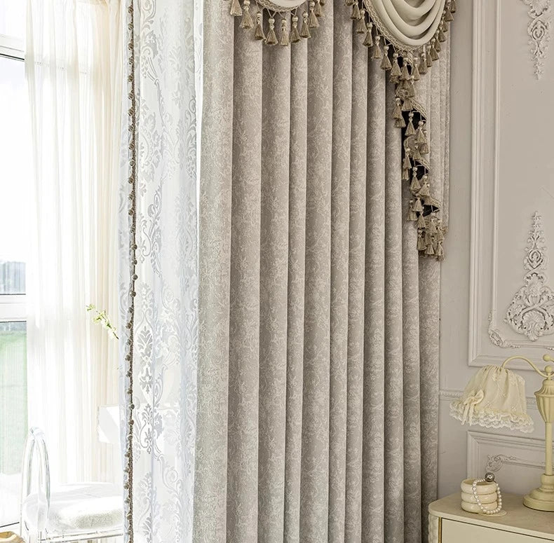 Beige Jacquard Vorhänge – Chenille Design für Villen