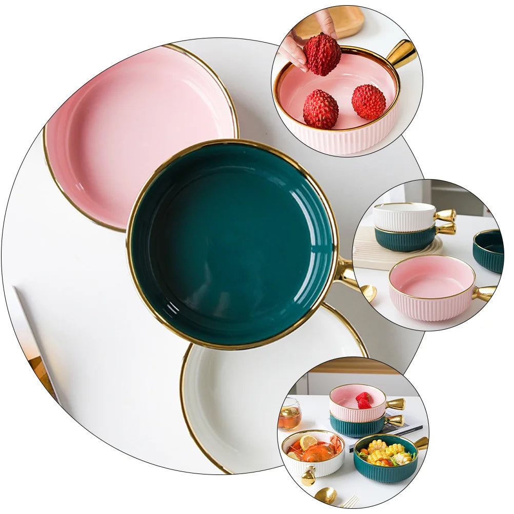 Keramik Obstschale - Goldene Einlage - Mit Griff