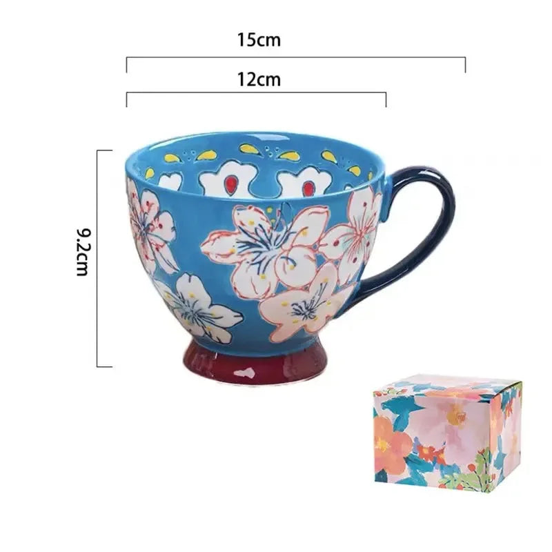 Keramik Kaffeetasse – Vintage Blumenmuster – 500ml