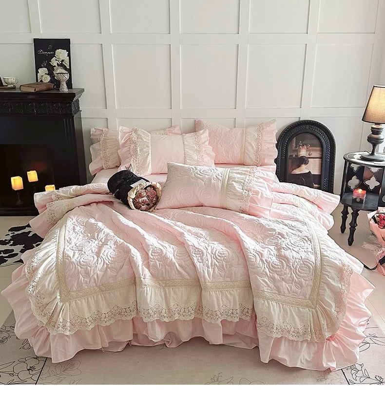 Gesteppte Bettdecke Set – Vintage Spitze Baumwolle – Verschiedene Grössen