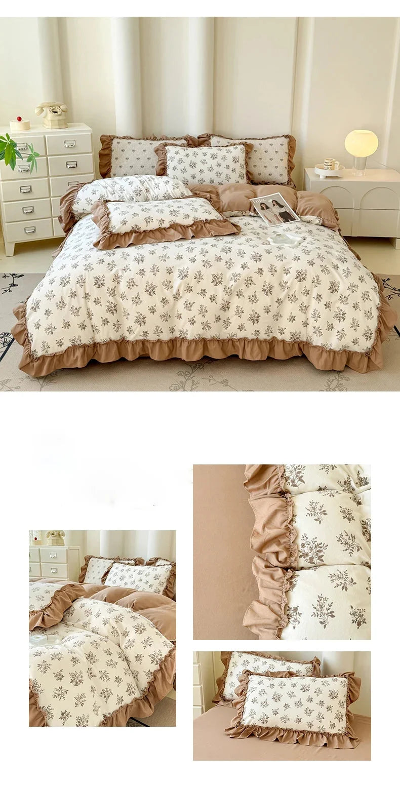 Koreanisches Bettwäsche-Set – Blumen Spitzenrüschen – Mikrofaser 200x230cm