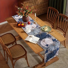 Retro Blauer Kürbis Tischläufer – Polyester – 33X183Cm