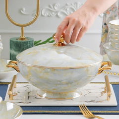 Luxus Porzellansuppentopf - Hofstil mit Goldrand