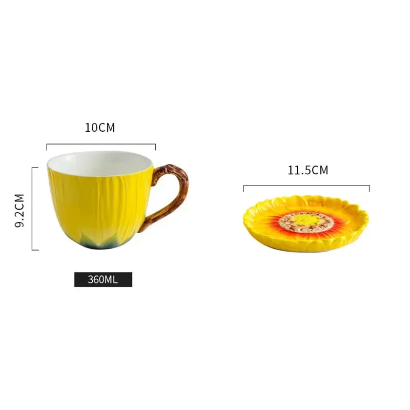 Keramik Kaffeetasse – Porzellan Sonnenblume – 360ml Kapazität