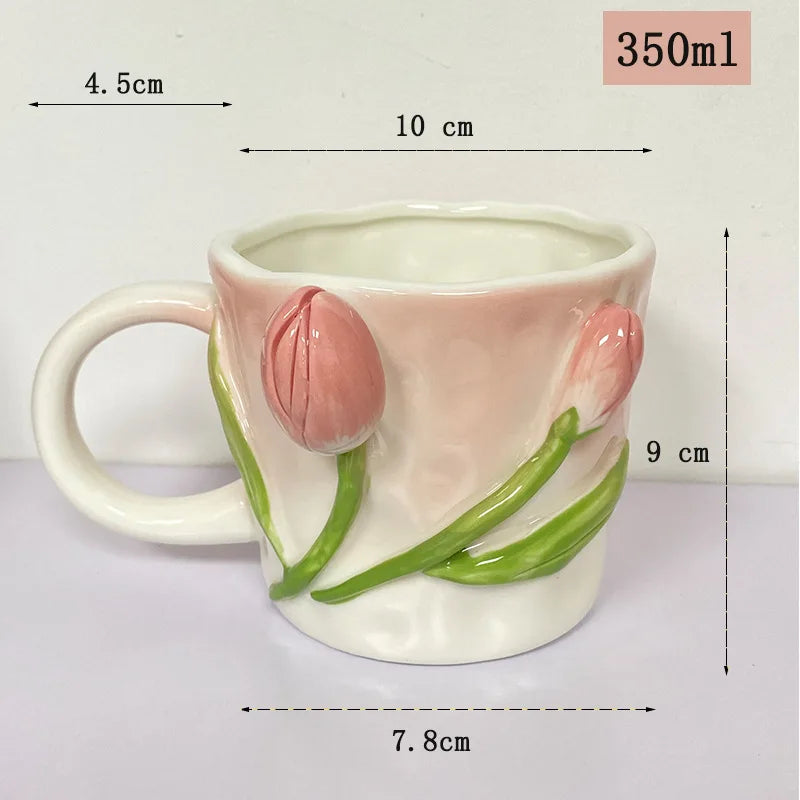 Keramik Kaffee Tasse - Rosa Tulpen-Design - 350ml