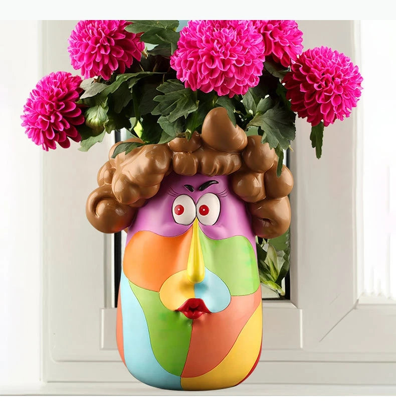 Cartoon Harz Blumentopf – Lockiges Mädchen, 16x22cm