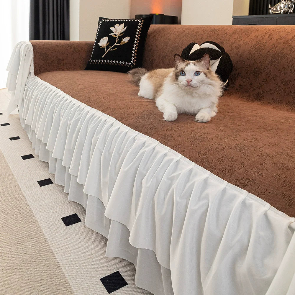 Luxus Chenille Sofahusse – Jacquard Design, rutschfest