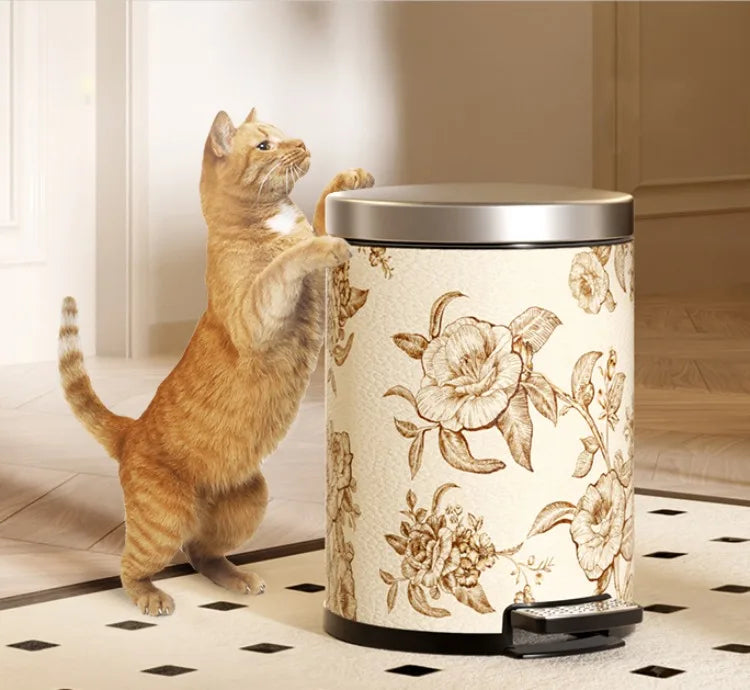 Moderner 14L-Mülltonne aus Edelstahl und Leder mit Pedal