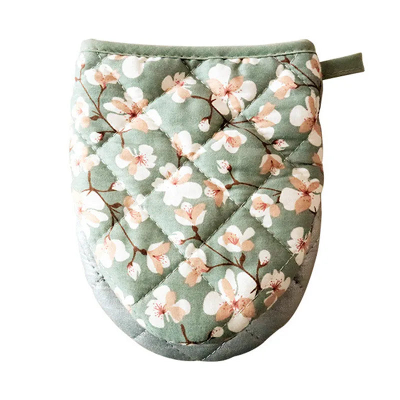 Japanische Blumen-Baumwolle-Ofenhandschuhe – Gedrucktes Herz – 15x19cm