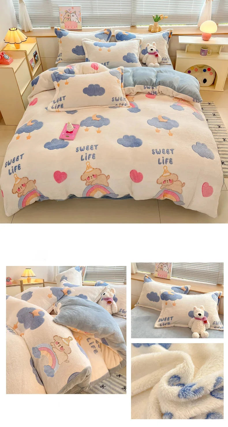 Florale Milchfleece – Moderne Doppelbettdecke 220x240