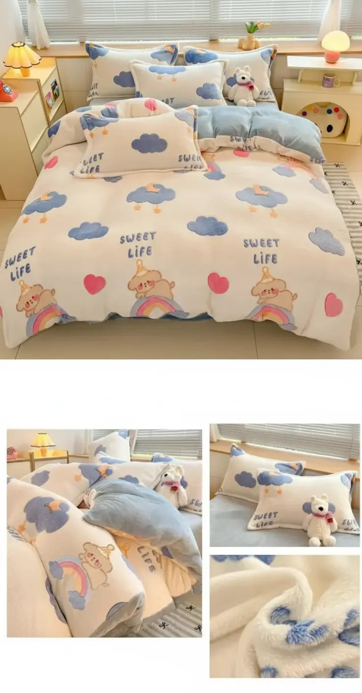 Floral Milk Fleece Bettbezug – Modern Polyester Design 220x240cm