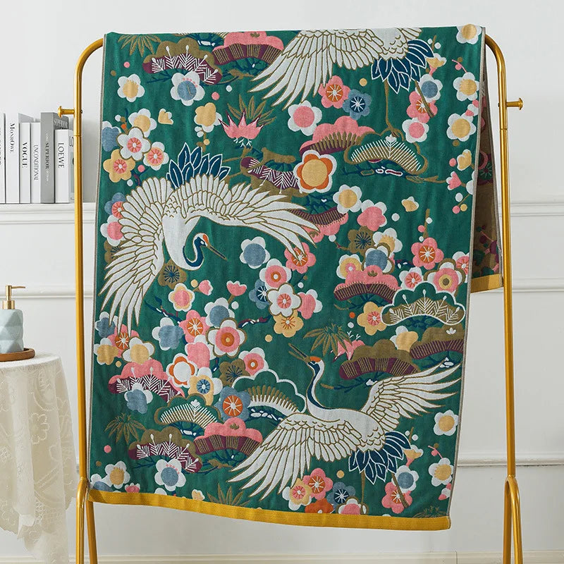 Luxus Badetuch – Baumwollgaze Blumen – 90x180cm