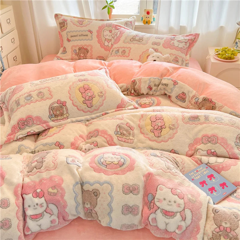 Flanell-Bettbezug – Moderner Cartoon-Druck – King Size