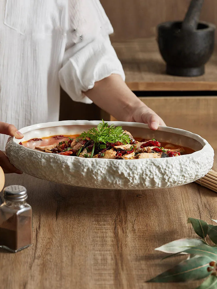 Rock Texture Keramikteller – Keramik Oval 14in