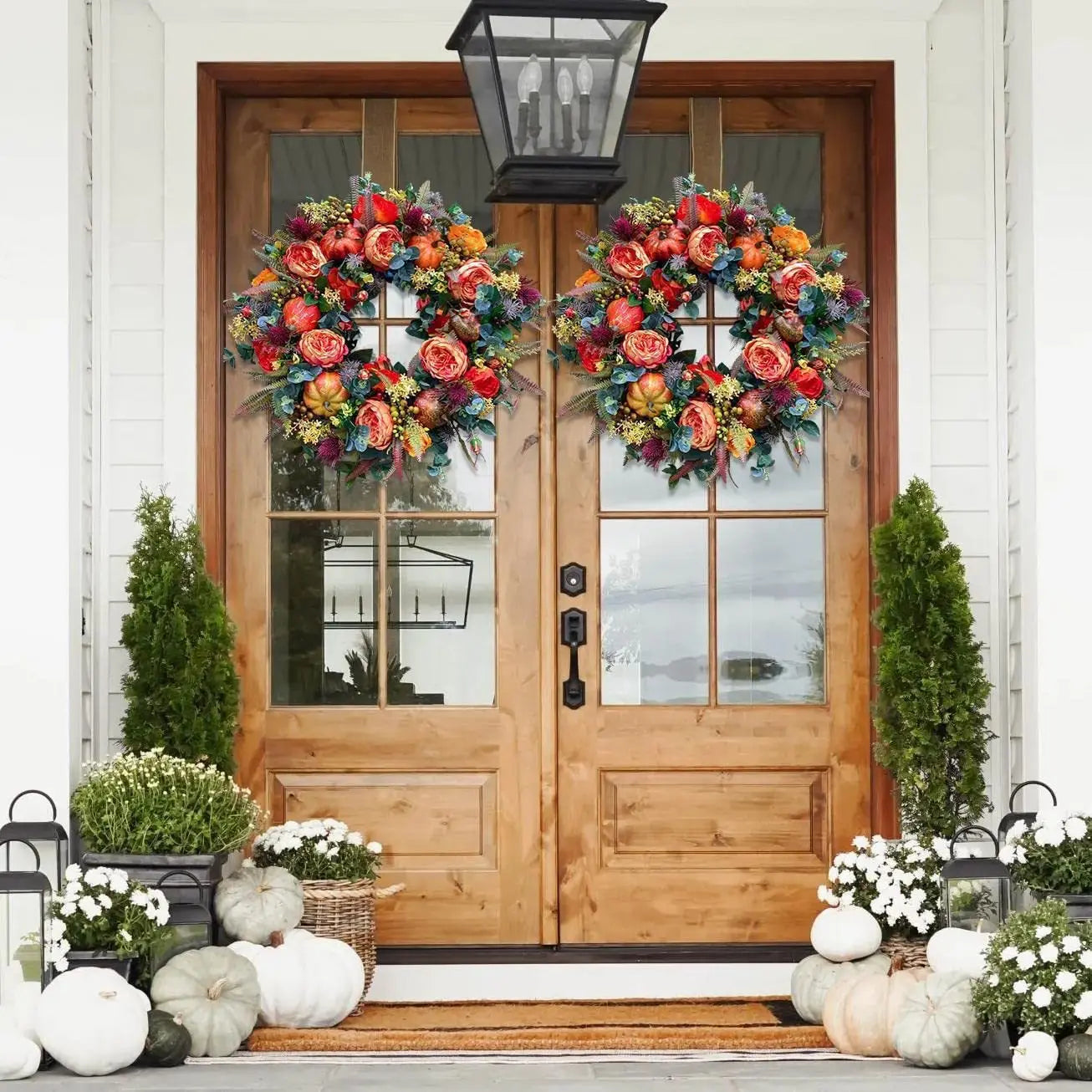 Herbstkranz – Landhaus Pfingstrose & Kürbis – 50cm Aussen
