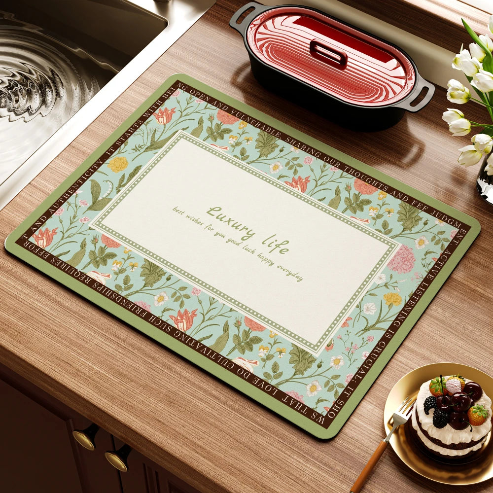 Retro Blumen Diatomitmatte – Modernes Küchenablauf – 50x80cm