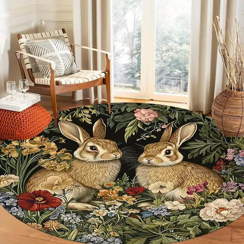 Runder Teppich – Retro-Blumendesign – 120x120cm