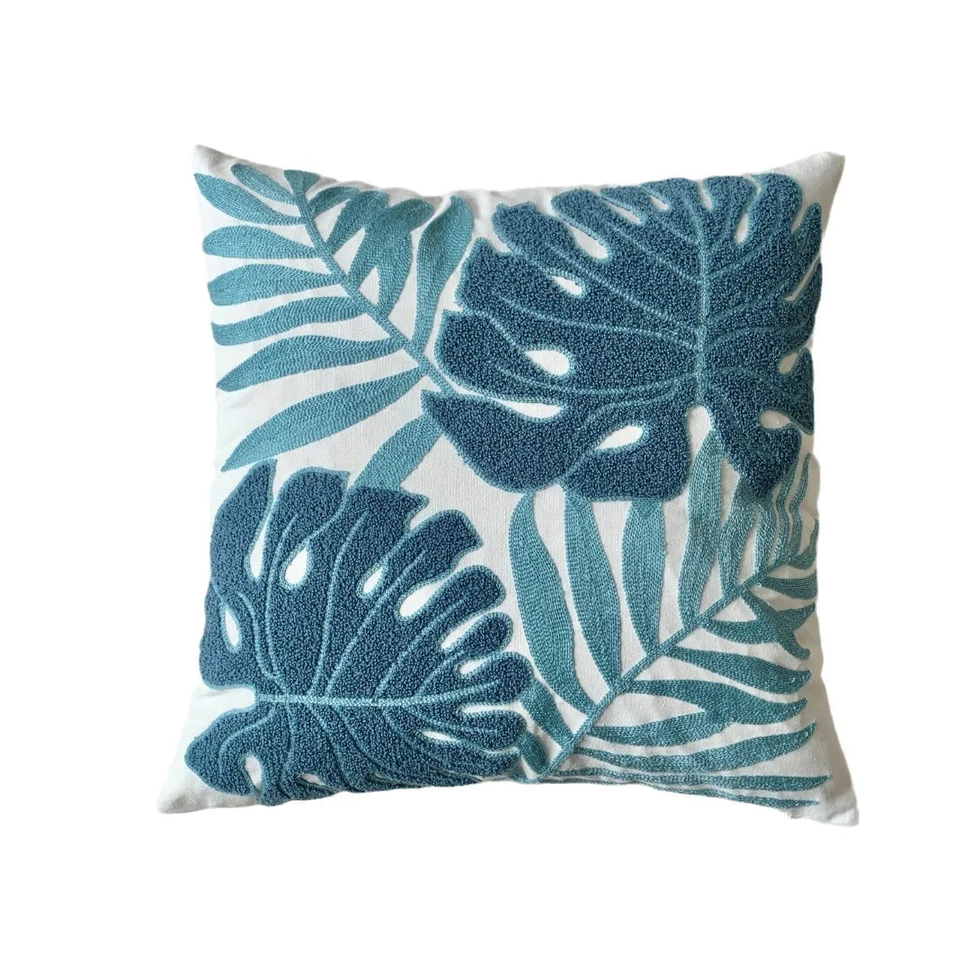 Grüne Blatt Stickerei Kissenbezug – Modernes Baumwolle 45x45cm