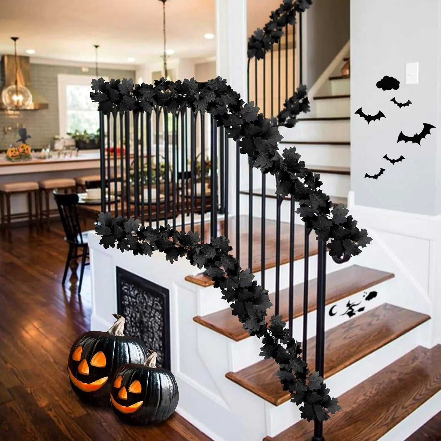 Halloween Ahornblatt Girlande – Elegantes Schwarzes Design