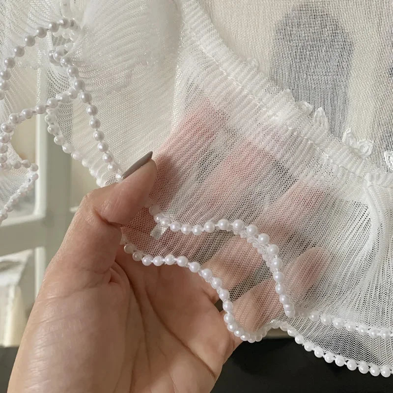 Romantische Weisse Tüll-Vorhänge – Bestickte Spitze – 170x65cm