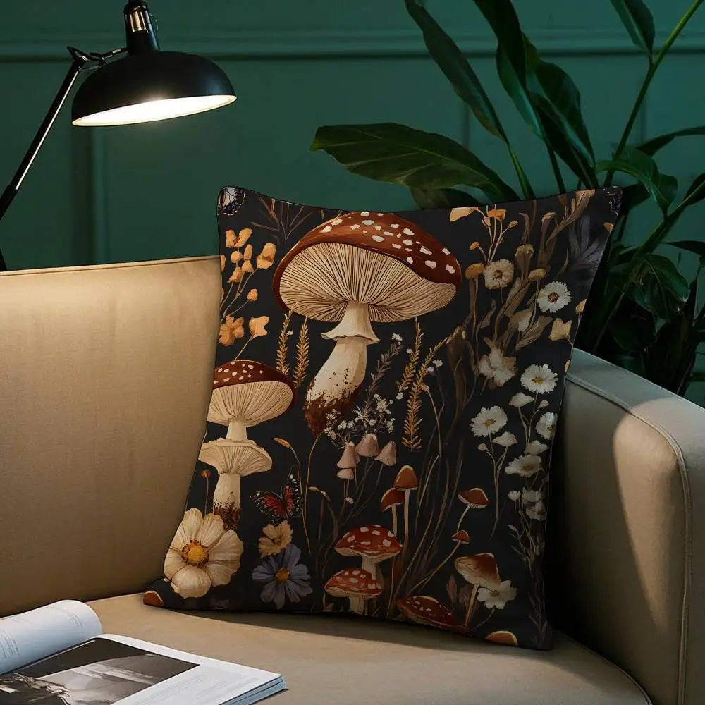 Kissenbezug Eichhörnchen Pilz - Plüsch Polyester - Beidseitig 45x45cm