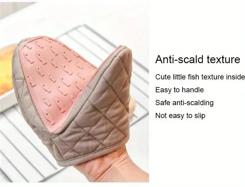 Silikon Ofenhandschuhe – Rosa Baumwoll-Griff – Hochtemperatur Küche