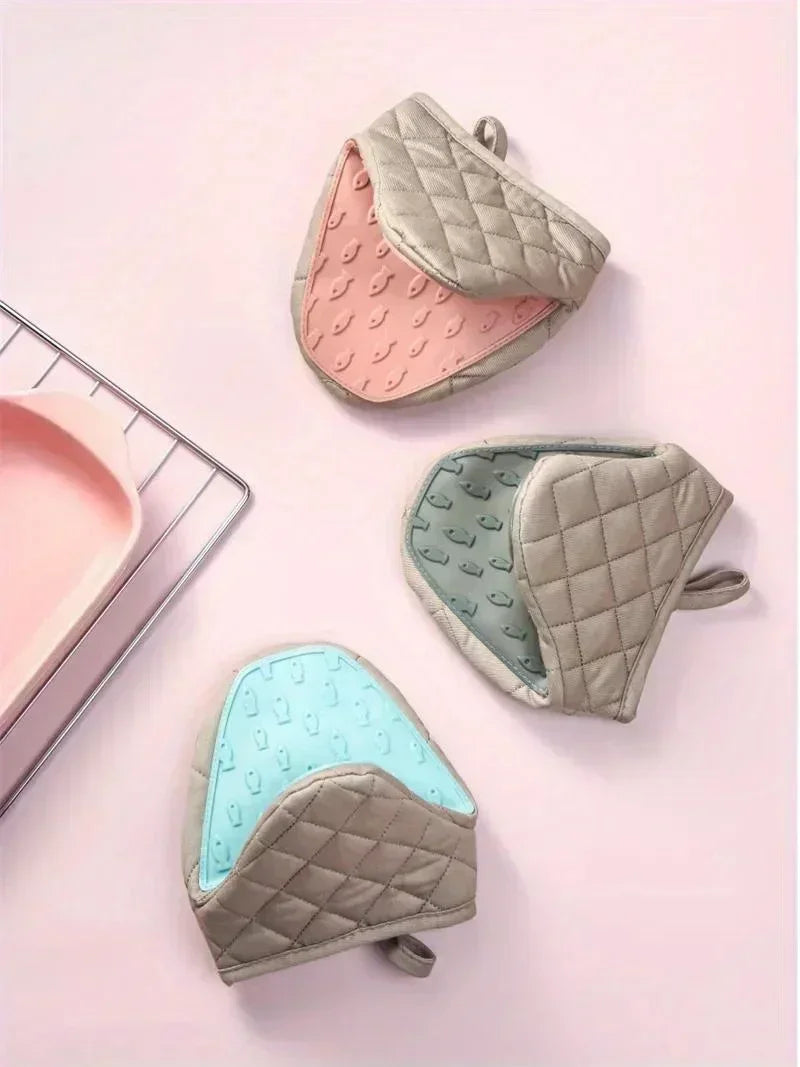 Silikon Ofenhandschuhe – Rosa Baumwoll-Griff – Hochtemperatur Küche