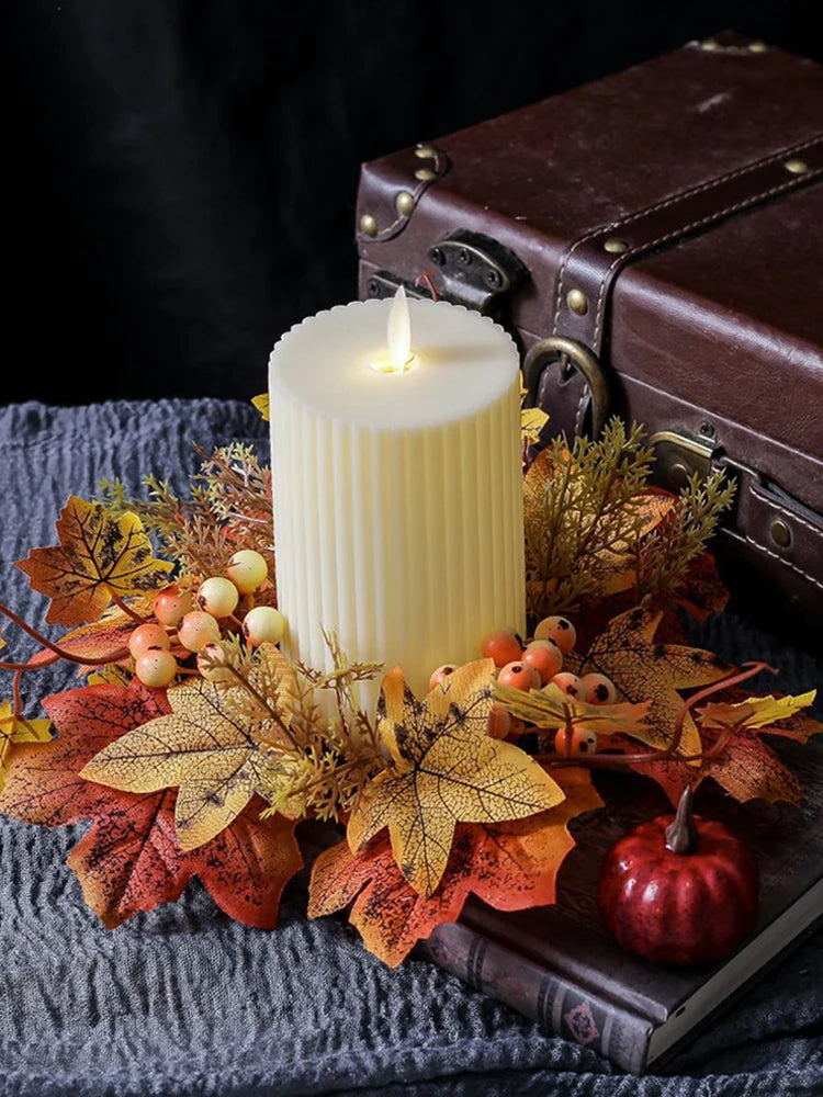 Simulierter Ahornblatt-Kerzenhalter – PE Herbststil – 25cm Durchmesser
