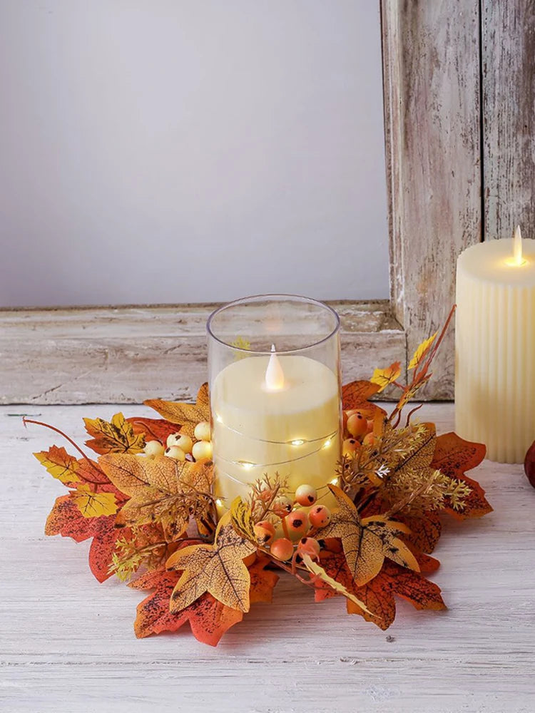 Simulierter Ahornblatt-Kerzenhalter – PE Herbststil – 25cm Durchmesser