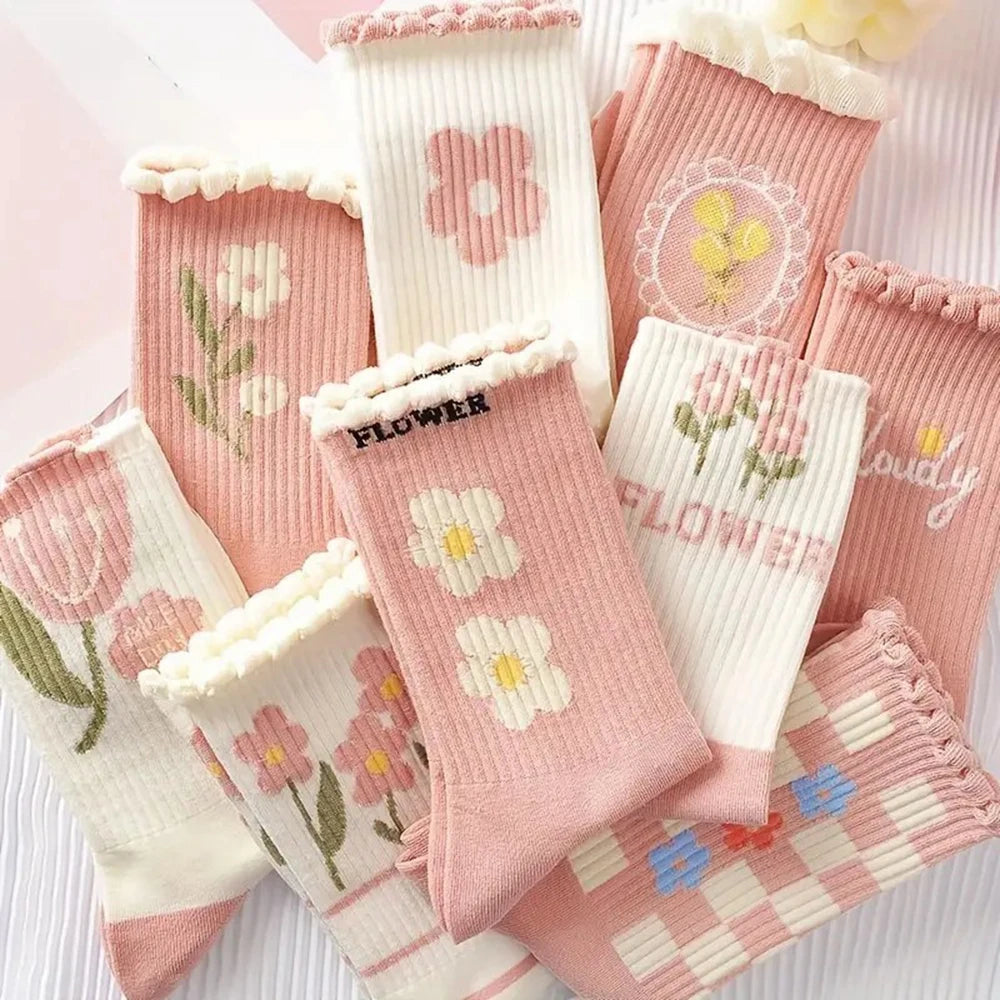 Socken Blumenmuster – Rüschendesign – 9er Set