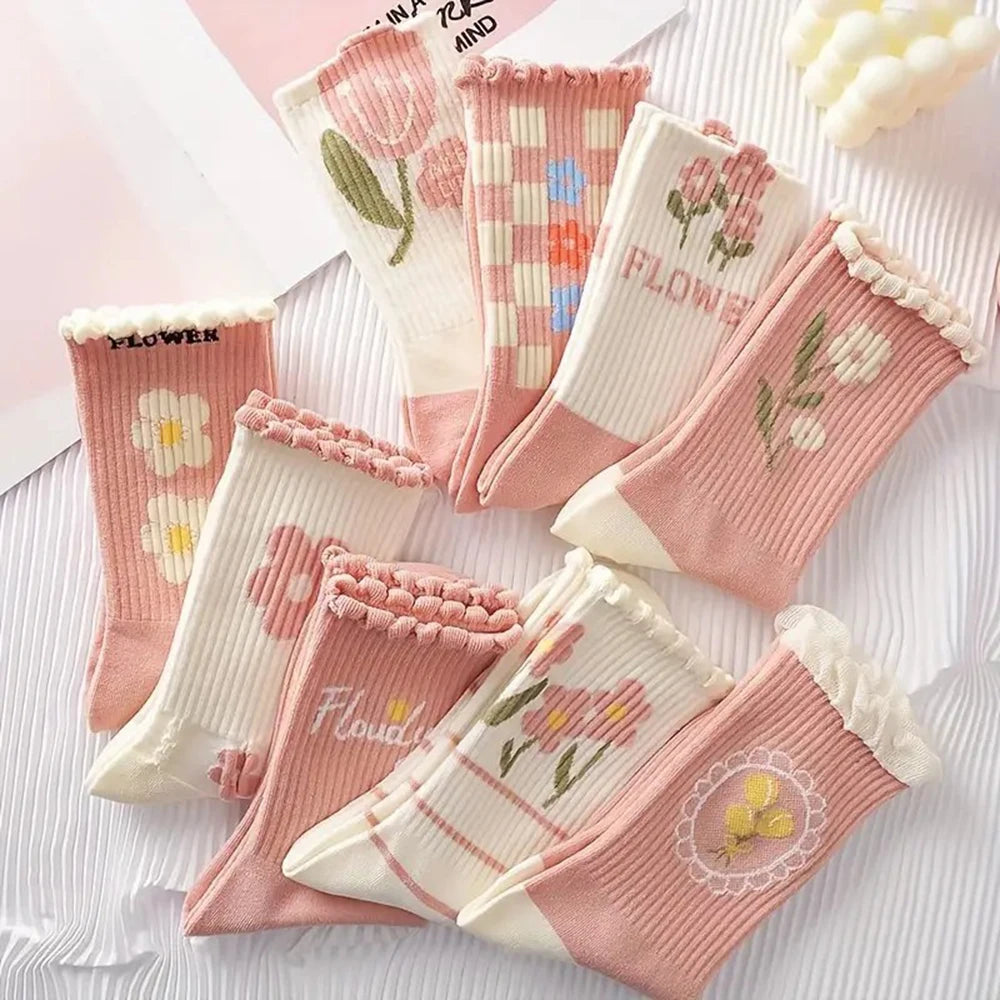 Socken Blumenmuster – Rüschendesign – 9er Set