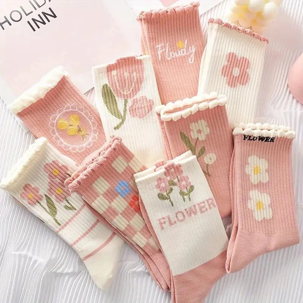 Socken Blumenmuster – Rüschendesign – 9er Set